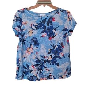 J. Jill Love Linen Floral Tee Small Petite 100% Linen
